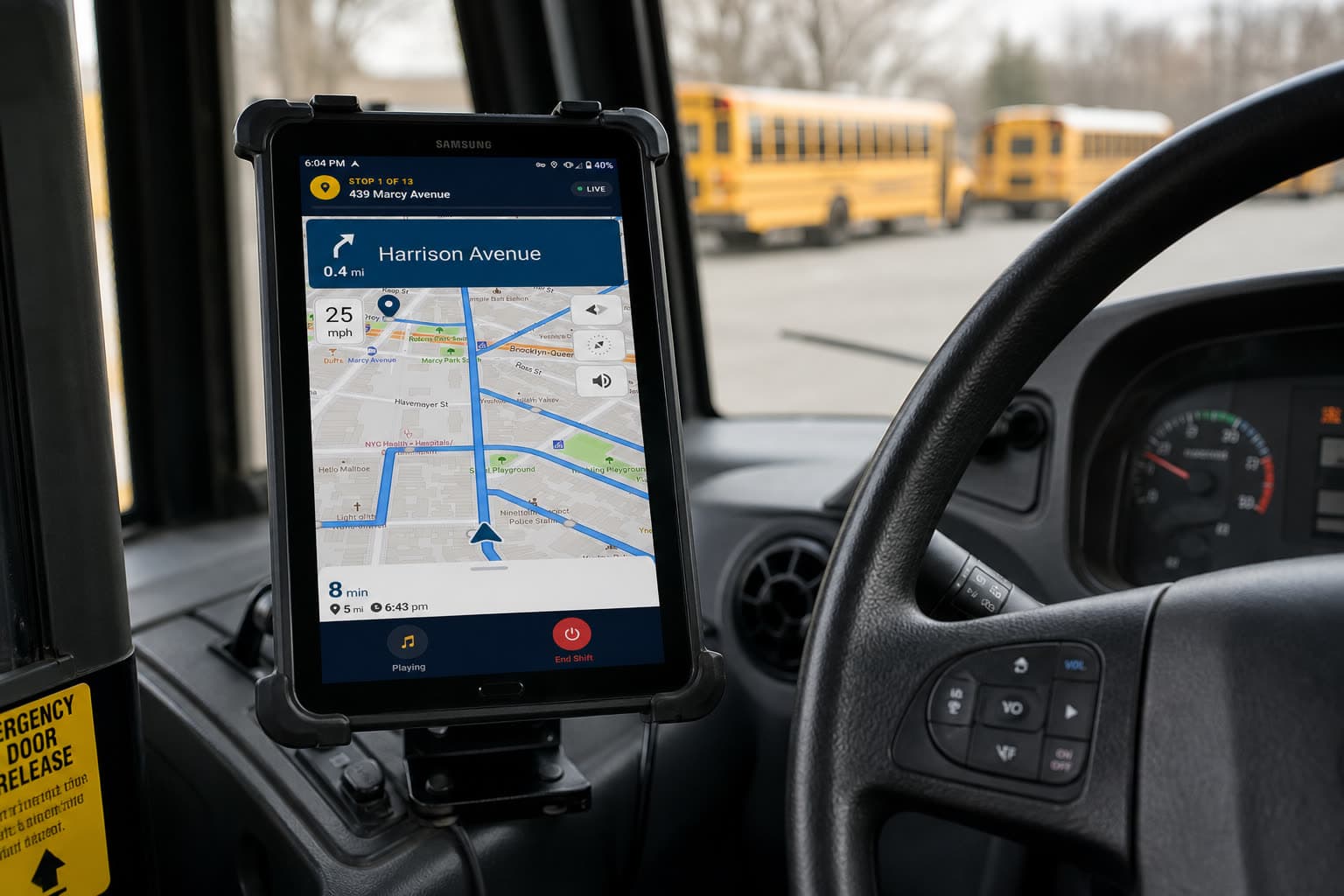 EtaTrack running on a tablet mounted in a school bus cab
