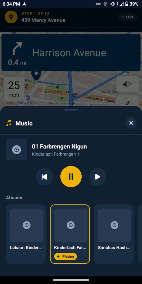 In-app music player in the EtaTrack driver app
